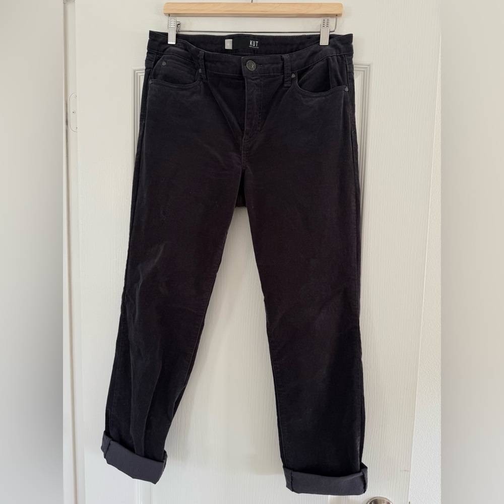 Kut from the Kloth Catherine Boyfriend Corduroy Jeans Steel Gray Sz 10